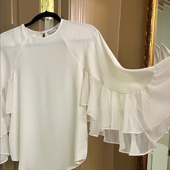 Trina Turk Cream Ruffle Sleeve Blouse - Picture 3 of 3
